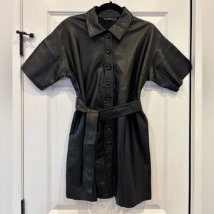 Zara faux leather, short sleeved, button down mini dressss